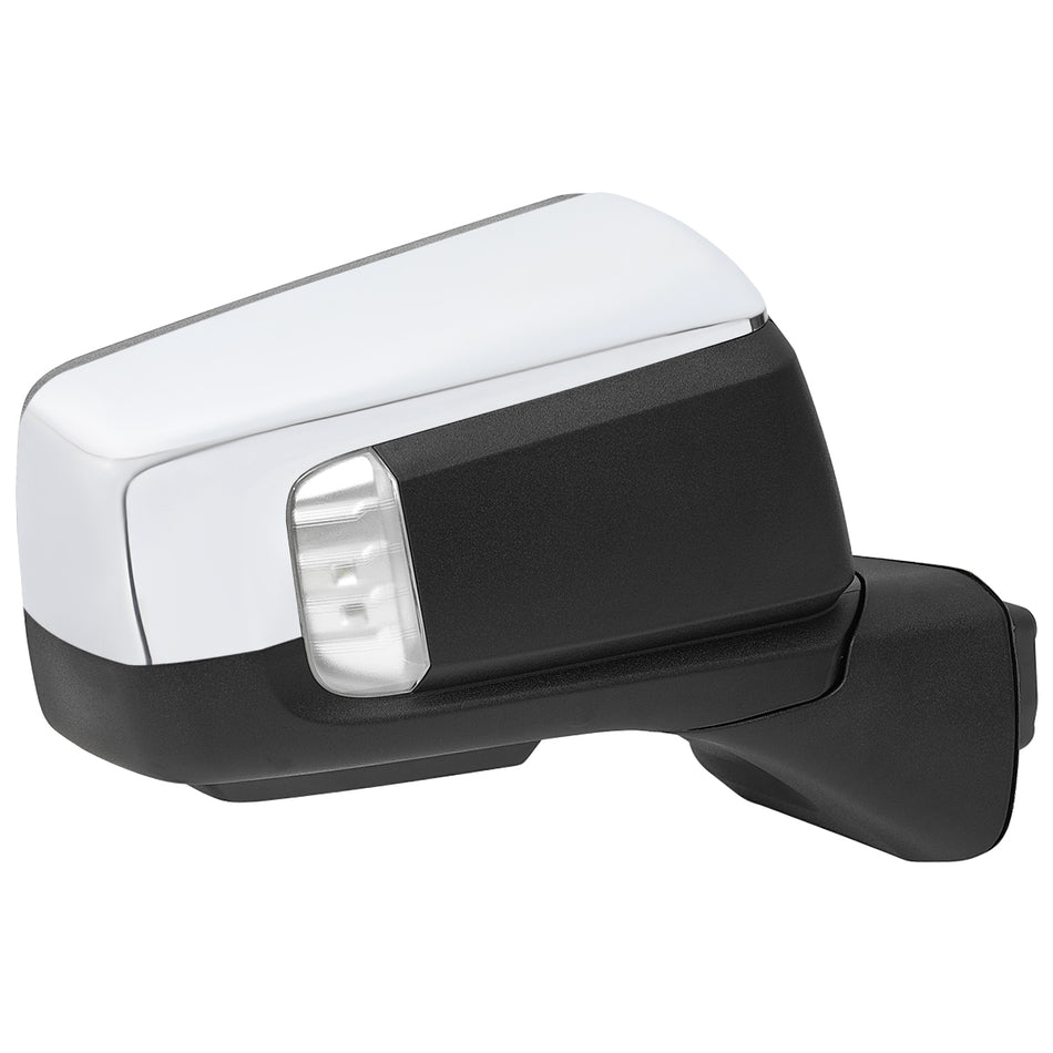 2019-2025 Chevrolet Silverado 1500 Chrome Power Adjustable, Manual Fold, BSD & Heated Side Mirror w/ LED Puddle and Turn Signal Light - Passenger Side Only