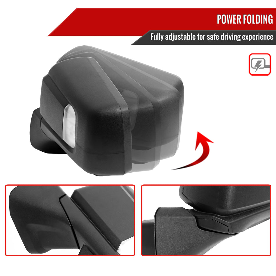 2019-2025 Chevrolet Silverado 1500 Black Power Adjustable, Auto-Fold, BSD & Heated Side Mirror w/ LED Puddle and Auxiliary Light - Driver Side Only