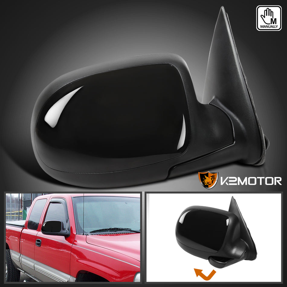 1999-2002 Chevrolet Silverado/Tahoe/Suburban GMC Sierra/Yukon Black Manual Adjustable Side Mirror - Passenger Side Only