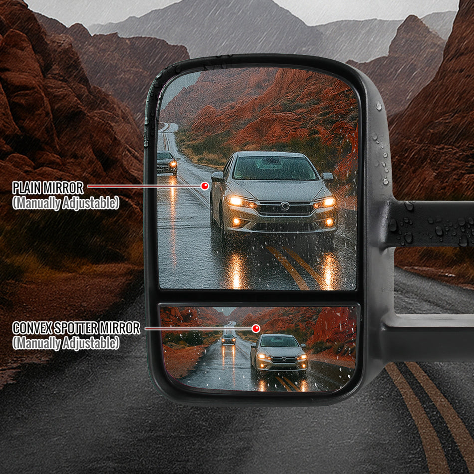 1988-1998 Chevrolet C/K 1500 / Tahoe / GMC Yukon / Suburban Chrome Power Adjustable Manual Extendable Towing Mirrors w/ Smoked LED Signal Lights