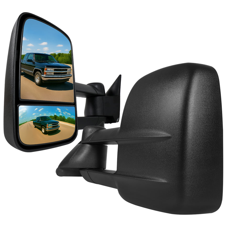 1988-1998 Chevrolet C/K 1500 / Tahoe / GMC Yukon / Suburban Chrome Power Adjustable Manual Extendable Towing Mirrors w/ Smoked LED Signal Lights