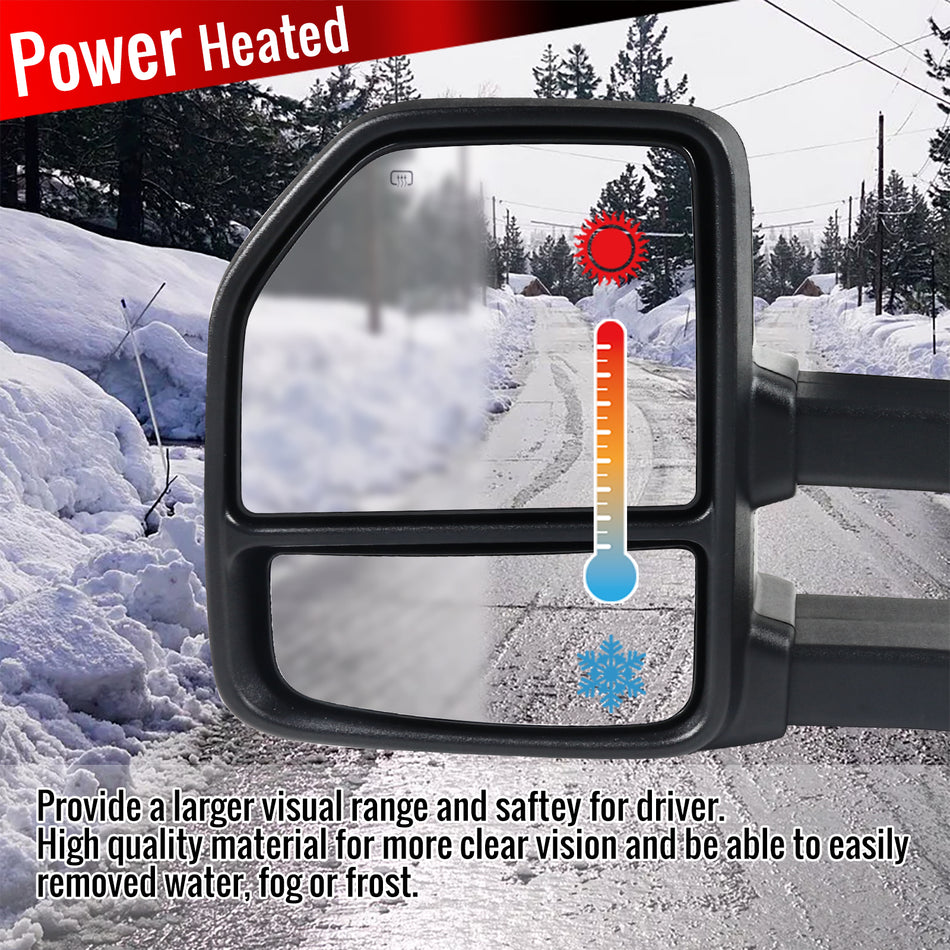 2007-2014 Ford F-150 Chrome Power Adjustable, Heated, & Manual Extendable Towing Mirrors w/ Smoked Lens LED Turn Signal & Puddle Lights