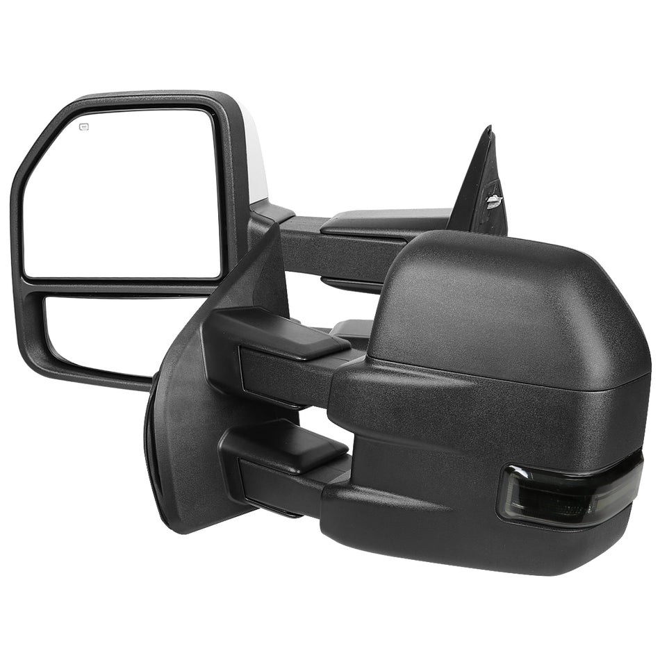 2015-2020 Ford F-150 Power Adjustable, Heated, & Manual Extendable 8-Pin/22-Pin Towing Mirrors w/ Smoked Lens LED Turn Signal, Clearance, & Puddle Lights