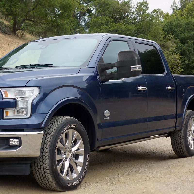 2015-2020 Ford F-150 Power Adjustable, Heated, & Manual Extendable Towing Mirrors w/ Clear Lens LED Turn Signal, Clearance, Puddle, & Auxiliary Lights