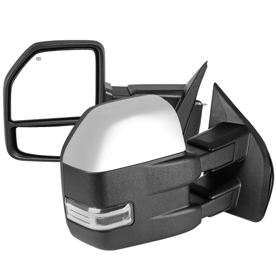 2015-2020 Ford F-150 Power Adjustable, Heated, & Manual Extendable Chrome Towing Mirrors w/ Sequential LED Signal, Puddle, & Auxiliary Lights