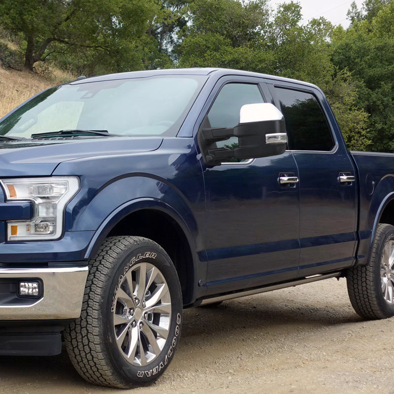 2015-2020 Ford F-150 Power Adjustable, Heated, & Manual Extendable 8-Pin/22-Pin Chrome Towing Mirrors w/ LED Turn Signal, Clearance, & Puddle Lights