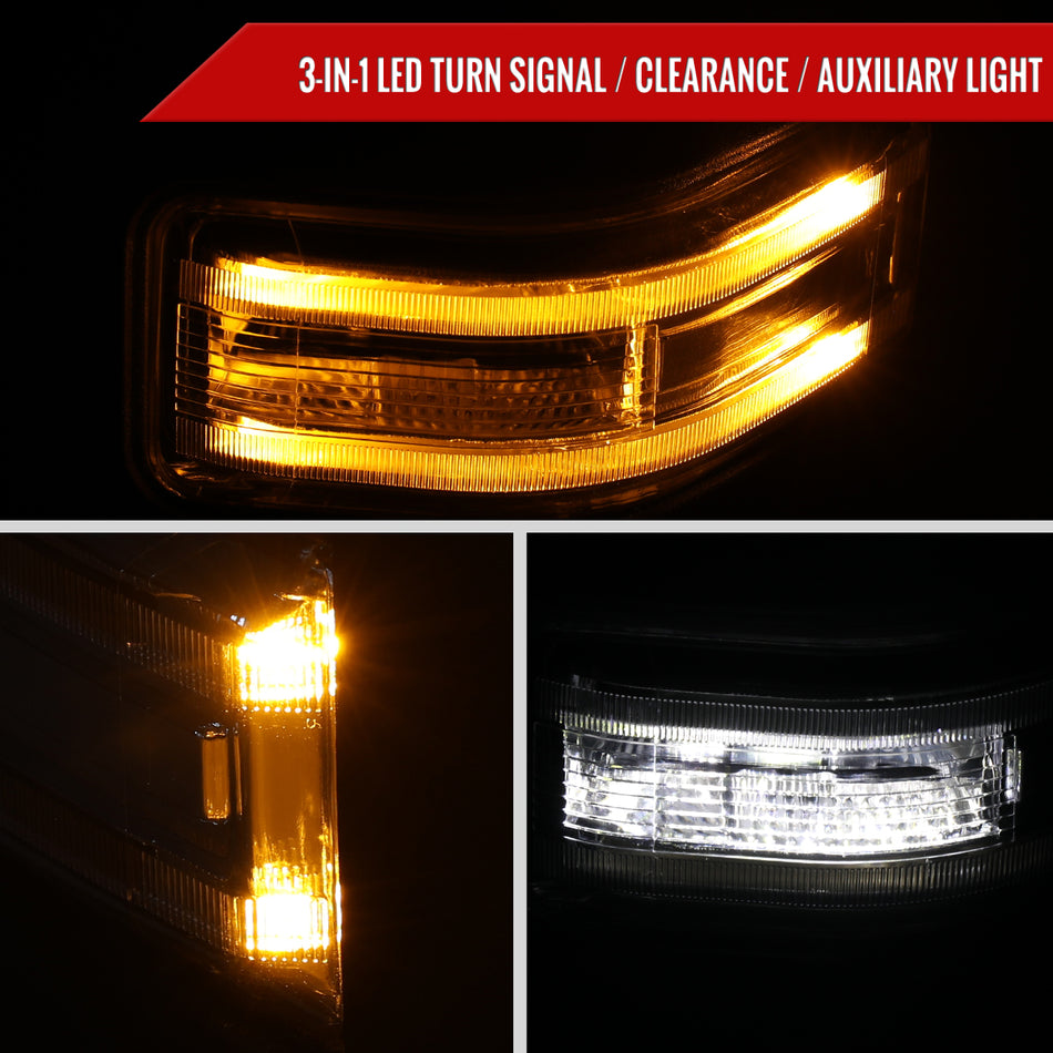 2021-2025 Ford F-150 F-250 Power Adjustable, Heated, & Manual Extendable Towing Mirrors w/ Clear Lens LED Turn Signal, Clearance, Puddle, & Auxiliary Lights