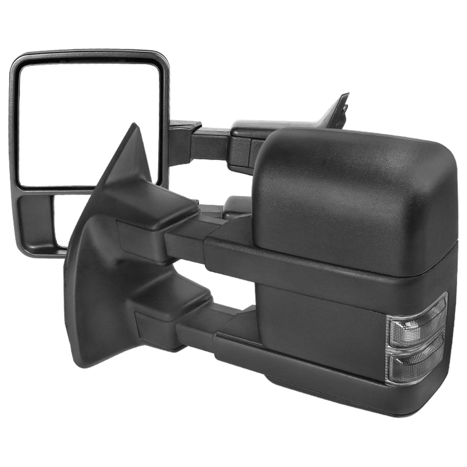 2003-2015 Ford F-250/F-350/F-450/F-550 Manual Adjustable & Extendable Towing Mirrors w/ Smoked Lens Turn Signal Lights