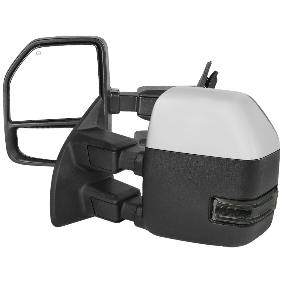 1999-2016 Ford F-250/F-350/F-450 Power Adjustable, Heated, & Manual Extendable Chrome Towing Mirrors w/ Smoked Lens LED Turn Signal & Clearance Lights