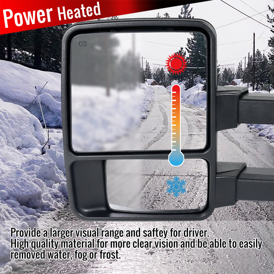 1999-2015 Ford F-250/F-350/F-450/F-550 Power Adjustable, Heated, & Manual Extendable Towing Mirrors w/ Amber Lens Turn Signal Lights