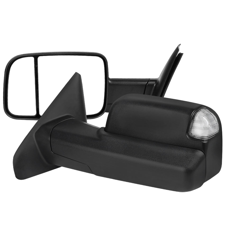 2002-2009 Dodge RAM 1500/2500/3500 Manual Adjustable & Foldable Side Mirrors w/ LED Turn Signal & Puddle Lights