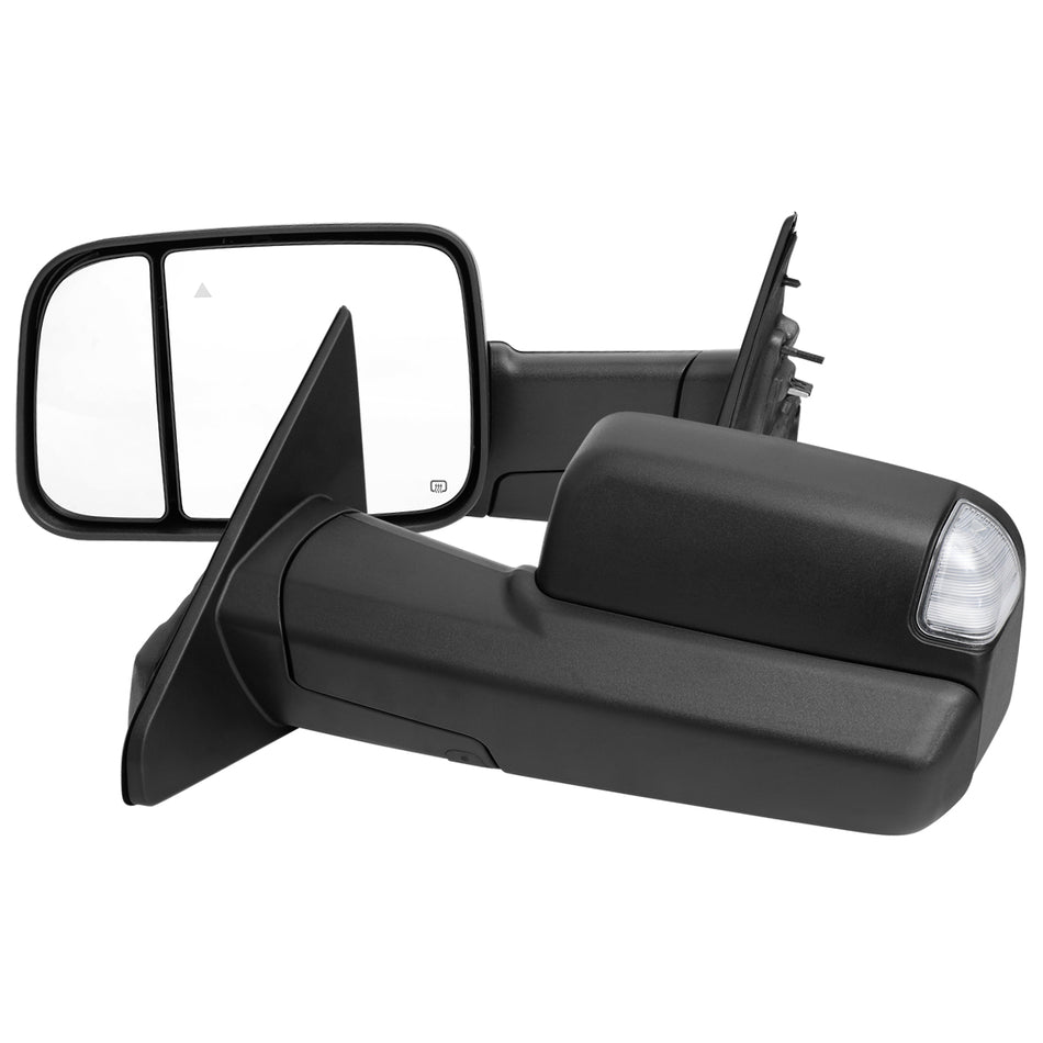 2019-2024 Dodge Ram 1500 Matte Black Power Plane Mirror w/ Manual Convex Mirror, Manual Fold & Rotate, BSD, Heated Plane Mirror and LED Turn Signal Light