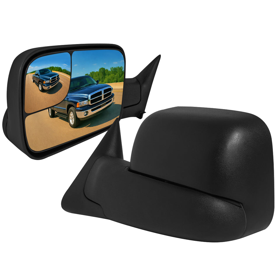 1994-1997 Dodge RAM 1500 / 2500 / 3500 Black Power Adjustable, Manual Fold & Extendable Towing Mirrors