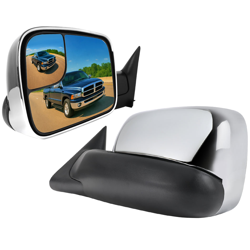 1994-2001 Dodge RAM / 1994-2002 Ram 2500 Chrome Manual Adjustable & Extendable Towing Mirrors