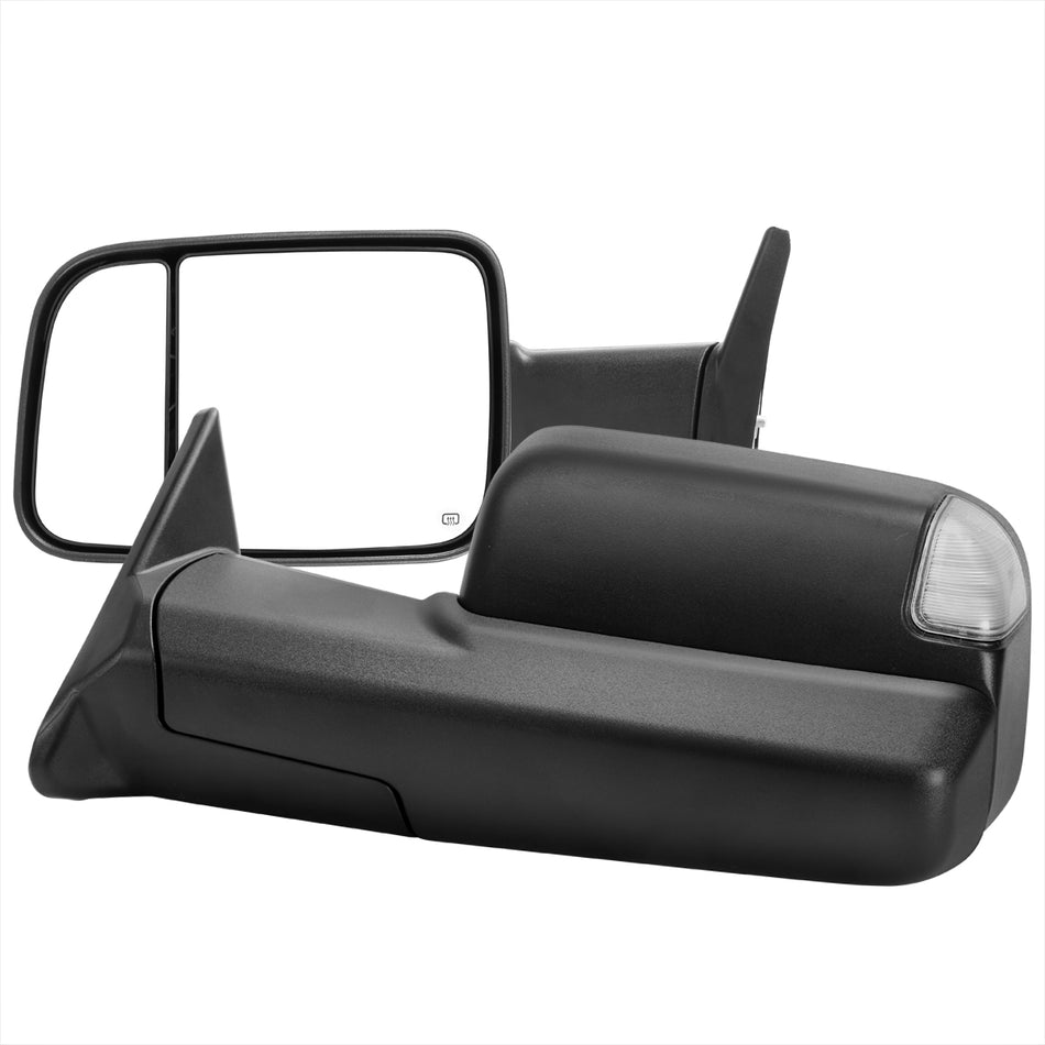 1998-2001 Dodge RAM 1500/1998-2002 RAM 2500/3500 Black Power Heated Towing Mirrors With Clear Lens LED Turn Signal