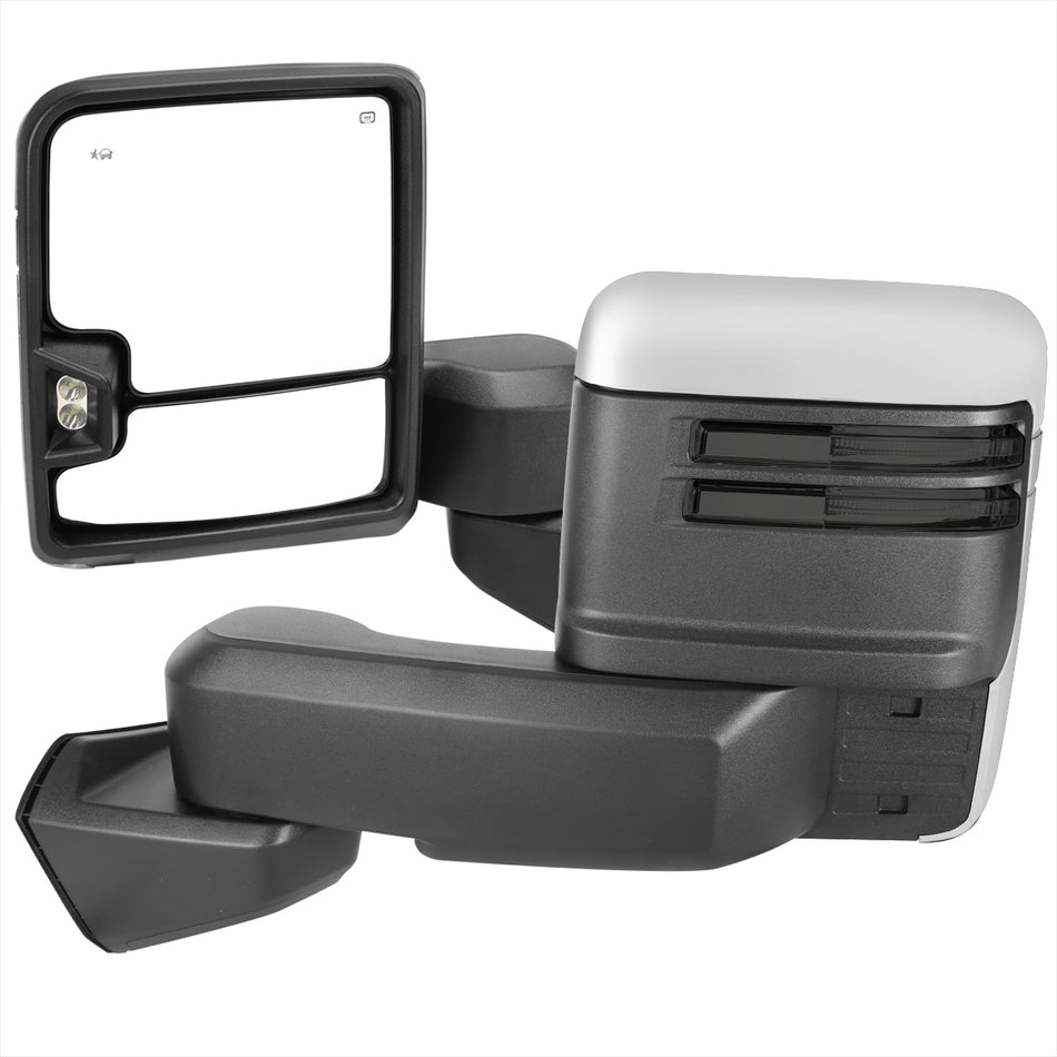 2019-2025 GMC Sierra 1500 Power Adjustable, Heated, & Manual Extendable Chrome Towing Mirrors w/ Smoked Lens LED Turn Signal & Clearance Lights