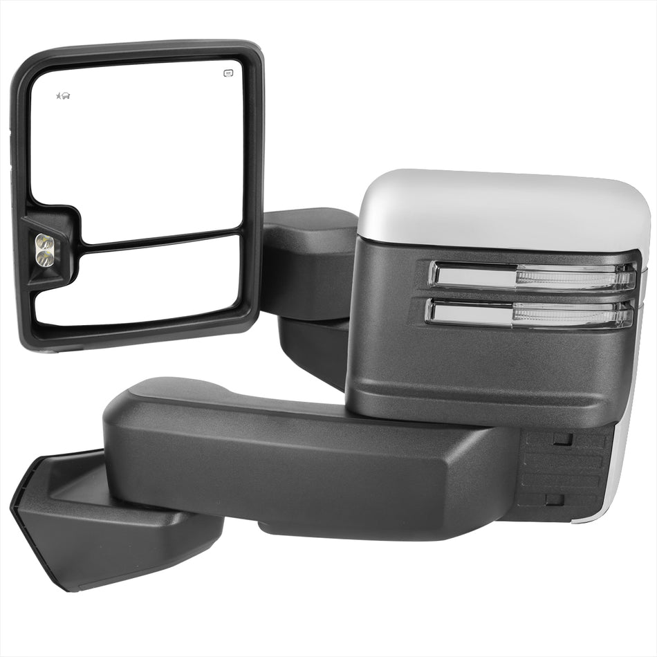 2019-2025 GMC Sierra 1500 Power Adjustable, Heated, & Manual Extendable Chrome Towing Mirrors w/ Clear Lens LED Turn Signal & Clearance Lights