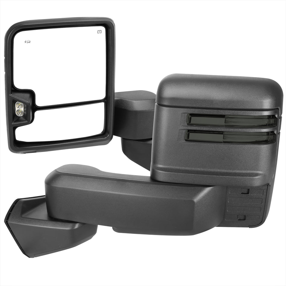 2019-2025 GMC Sierra 1500 Power Adjustable, Heated, & Manual Extendable Black Towing Mirrors w/ Smoked Lens LED Turn Signal & Clearance Lights