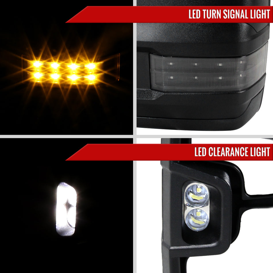 2002-2007 Chevrolet Silverado/ GMC Sierra/Yukon/Yukon XL Power Adjustable, Heated, & Manual Extendable Towing Mirrors w/ Smoked Lens LED Turn Signal & Clearance Lights