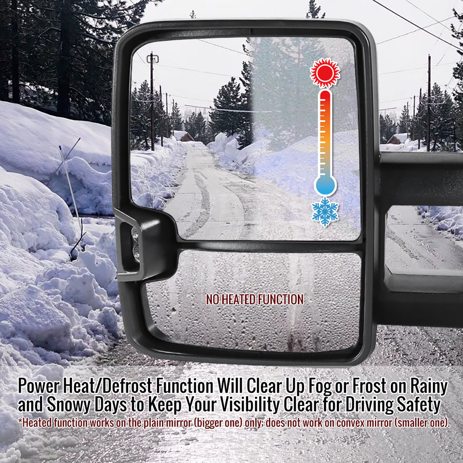 2002-2007 Chevrolet Silverado/ GMC Sierra/Yukon/Yukon XL Power Adjustable, Heated, & Manual Extendable Towing Mirrors w/ Smoked Lens LED Turn Signal & Clearance Lights