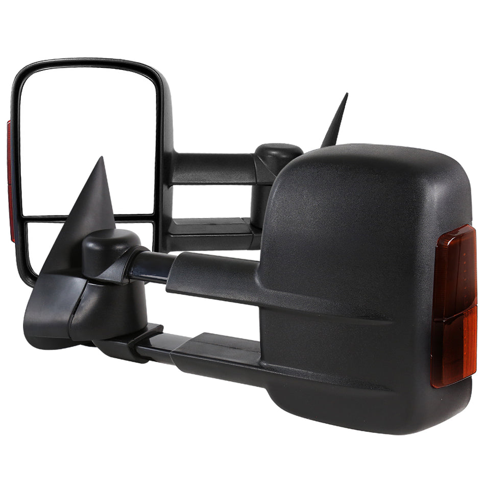 2003-2007 Chevrolet Silverado/Suburban/Tahoe/Avalanche GMC Sierra/Yukon/Yukon XL Power Adjustable, Heated, & Manual Extendable Towing Mirrors w/ Smoked Lens LED Turn Signal Lights