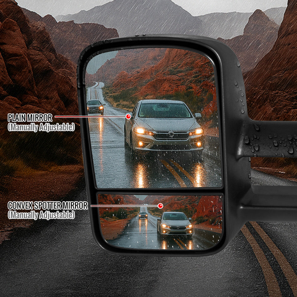 2007-2014 Chevrolet Silverado / Avalanche / Tahoe GMC Sierra / Yukon / Yukon XL Black Manual Adjustable & Extendable Towing Mirrors