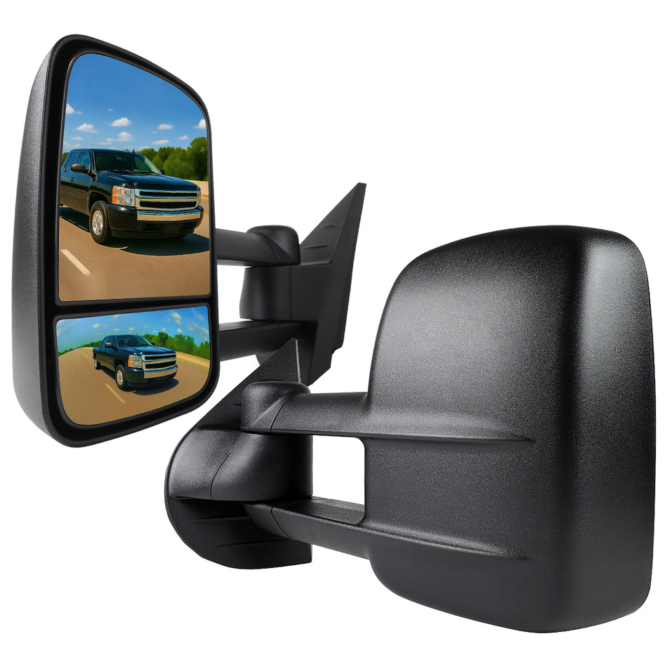 2007-2014 Chevrolet Silverado / Avalanche / Tahoe GMC Sierra / Yukon / Yukon XL Black Manual Adjustable & Extendable Towing Mirrors