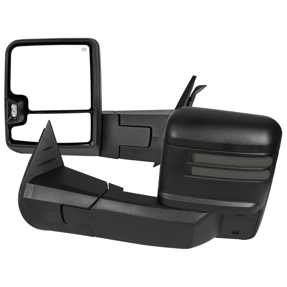 2007-2013 GMC Sierra Silverado 1500 Power Adjustable, Heated, & Manual Extendable Towing Mirrors w/ Smoked Lens LED DRL, Turn Signal and Clearance Lights