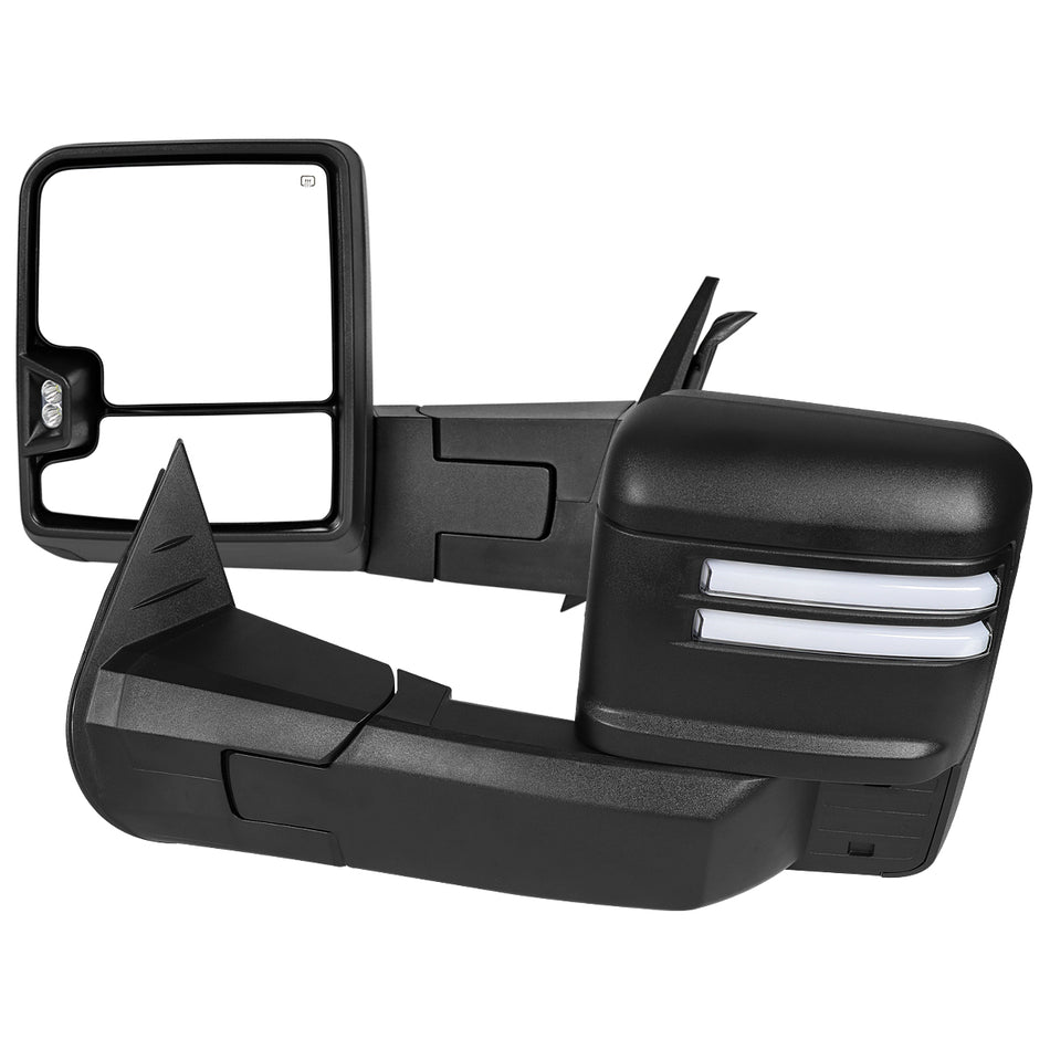 2007-2013 GMC Sierra Silverado 1500 Power Adjustable, Heated, & Manual Extendable Towing Mirrors w/ Clear Lens LED DRL, Turn Signal and Clearance Lights