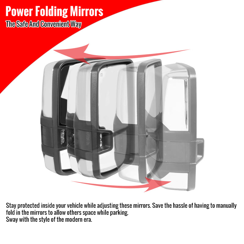 2014-2018 Chevrolet Silverado/ GMC Sierra Power Adjustable, Folding, Heated, & Manual Extendable Towing Mirrors w/ Smoked Lens LED Turn Signal & Clearance Lights