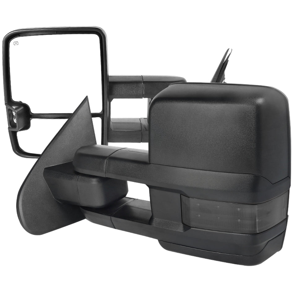 2014-2016 Chevrolet Silverado/GMC Sierra Power Heated ATS Manual Extendable Towing Mirrors w/ Smoked Lens LED Turn Signal & Clearance Lights