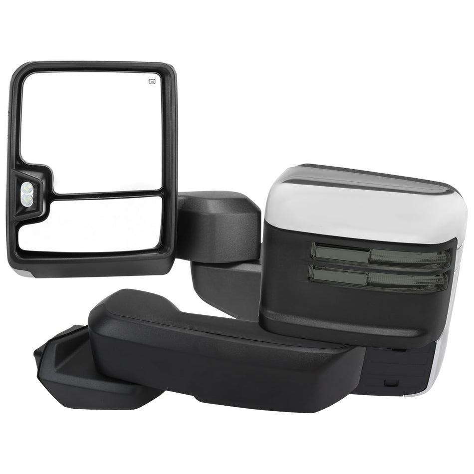 2019-2025 Chevrolet Silverado 1500 Power Adjustable, Heated, & Manual Extendable Chrome Towing Mirrors w/ Smoked Lens LED Turn Signal & Clearance Lights