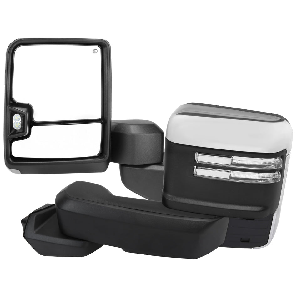 2019-2025 Chevrolet Silverado 1500 Power Adjustable, Heated, & Manual Extendable Chrome Towing Mirrors w/ Clear Lens LED Turn Signal & Clearance Lights
