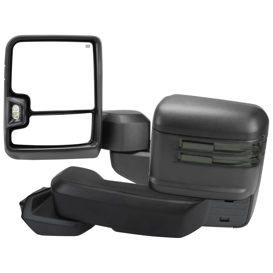 2019-2025 Chevrolet Silverado 1500 Power Adjustable, Heated, & Manual Extendable Black Towing Mirrors w/ Smoked Lens LED Turn Signal & Clearance Lights