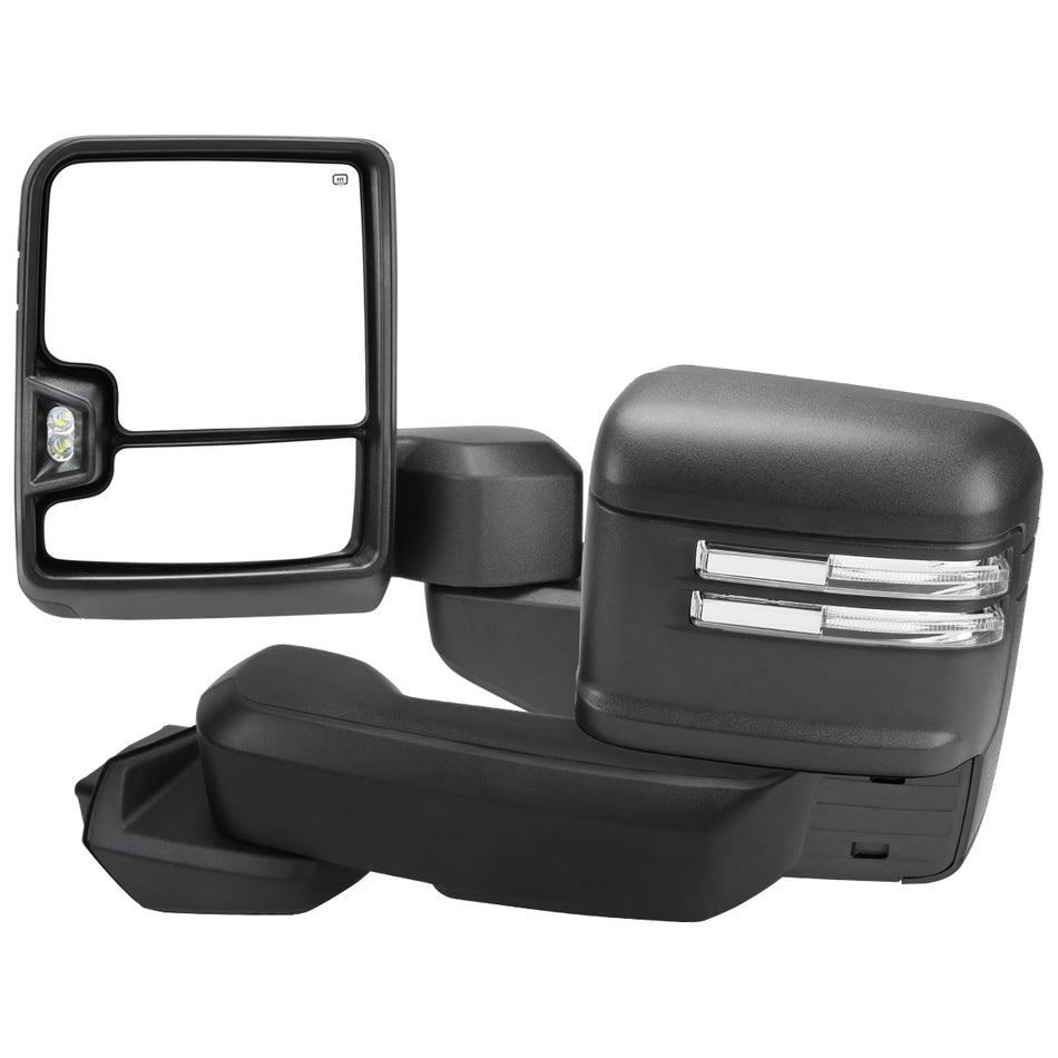 2019-2025 Chevrolet Silverado 1500 Power Adjustable, Heated, and Manual Extendable Black Towing Mirrors with Clear Lens LED Turn Signal & Clearance Lights