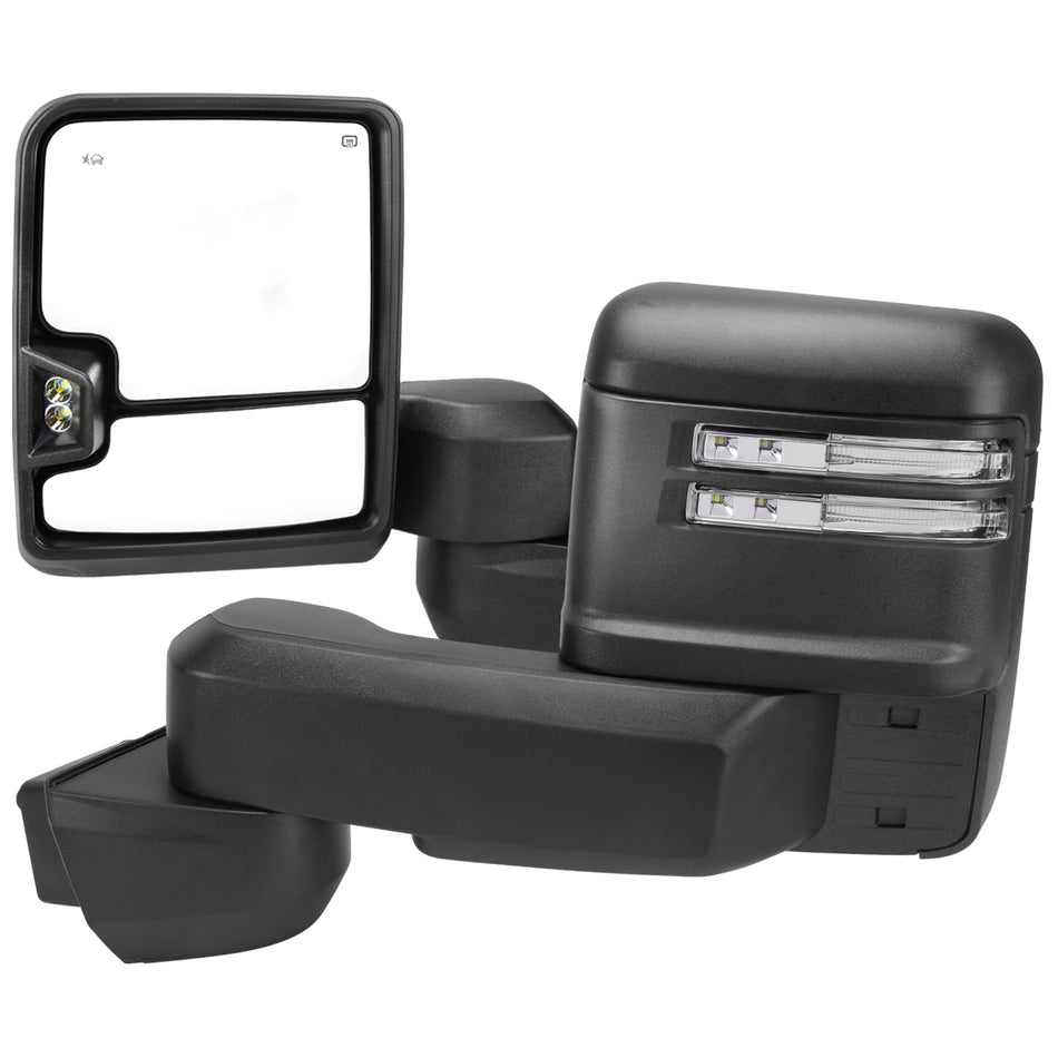 2020-2025 Chevrolet Silverado/GMC Sierra 2500HD/3500HD Power Adjustable, Heated, & Manual Extendable Black Towing Mirrors w/ Clear Lens LED Turn Signal & Clearance Lights