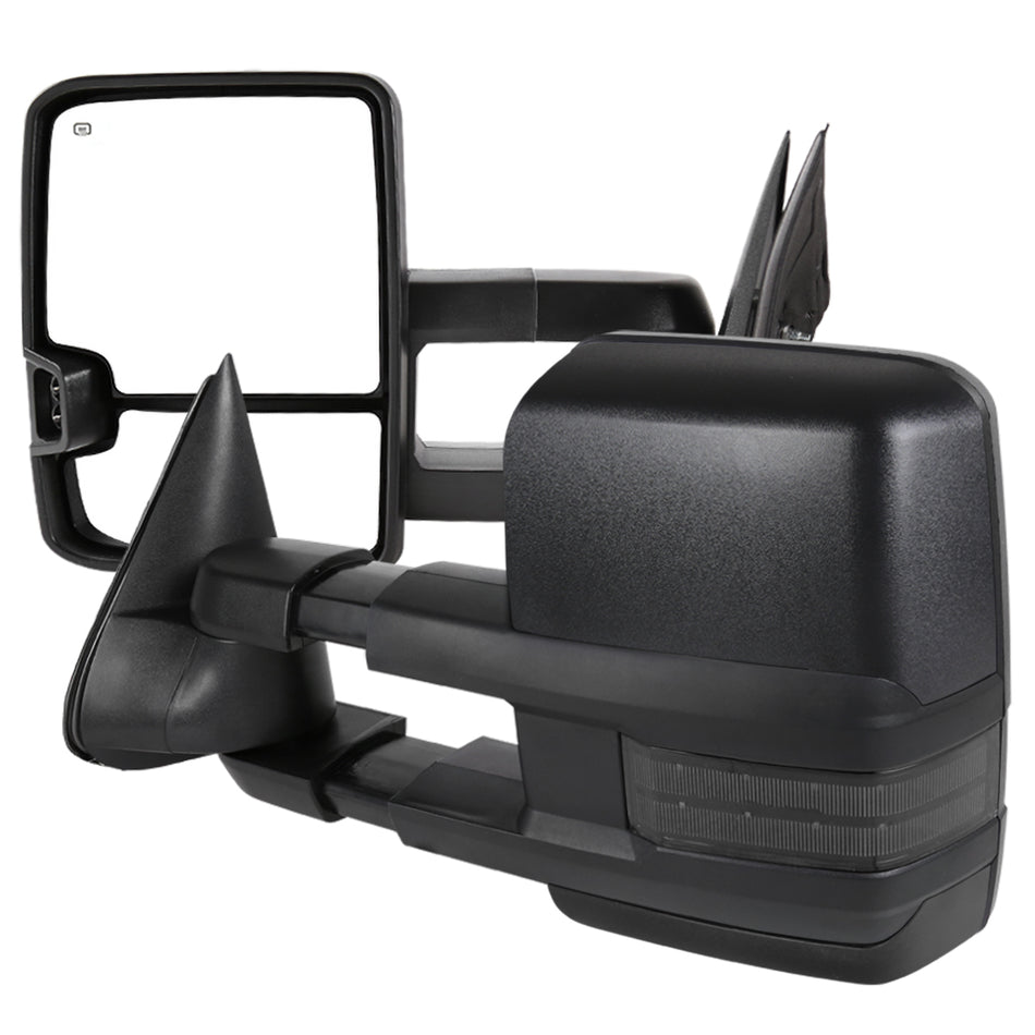 1999-2002 Chevrolet Silverado/Tahoe/Suburban/Avalanche GMC Sierra/Yukon/Yukon XL Power Heated Manual Extendable Towing Mirrors w/ Smoked Lens LED Turn Signal & Clearance Lights