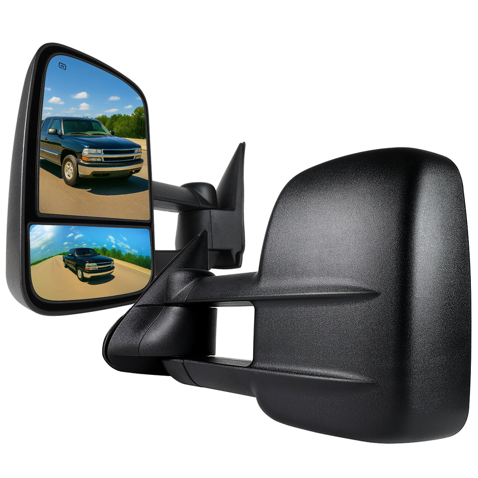 1999-2002 Chevrolet Silverado / Tahoe / Suburban / GMC Sierra / Yukon XL Black Power Ajdustable Heated Manual Extendable Towing Mirrors