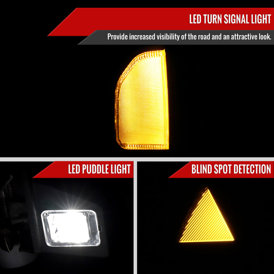 2016-2022 Nissan Titan Power Adjustable, BSM, Memory Fuction, & Manually Extendable Chrome Towing Mirrors with Clear Lens LED Turn Signal & Puddle Lights