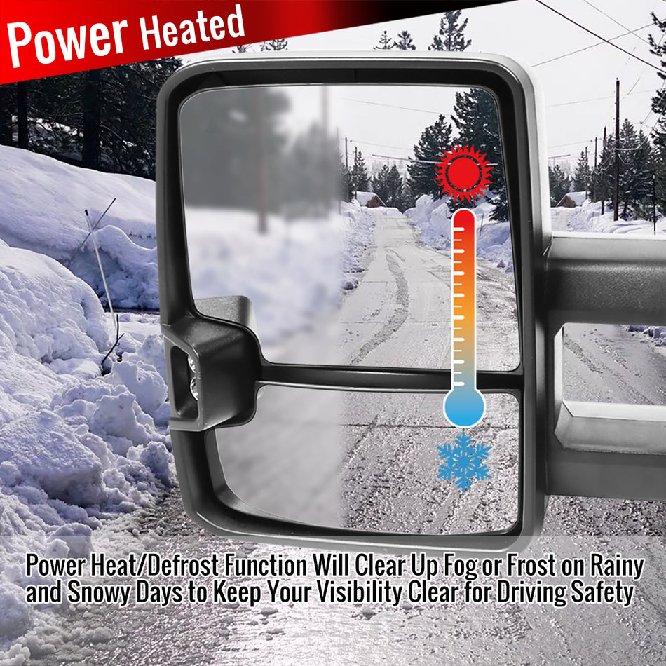 2007-2017 Toyota Tundra/ 2008-2017 Sequoia Chrome Power Heated BSM Manual Extendable Towing Mirrors w/ Smoked Lens LED Turn Signal & Clearance Lights