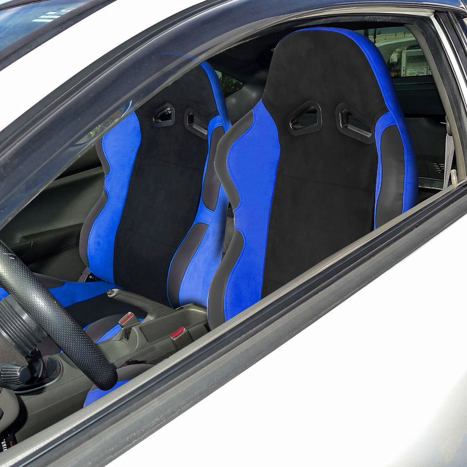 Fully Reclinable Blue Suede Bucket Racing Seat w/ Sliders - Driver Side Only