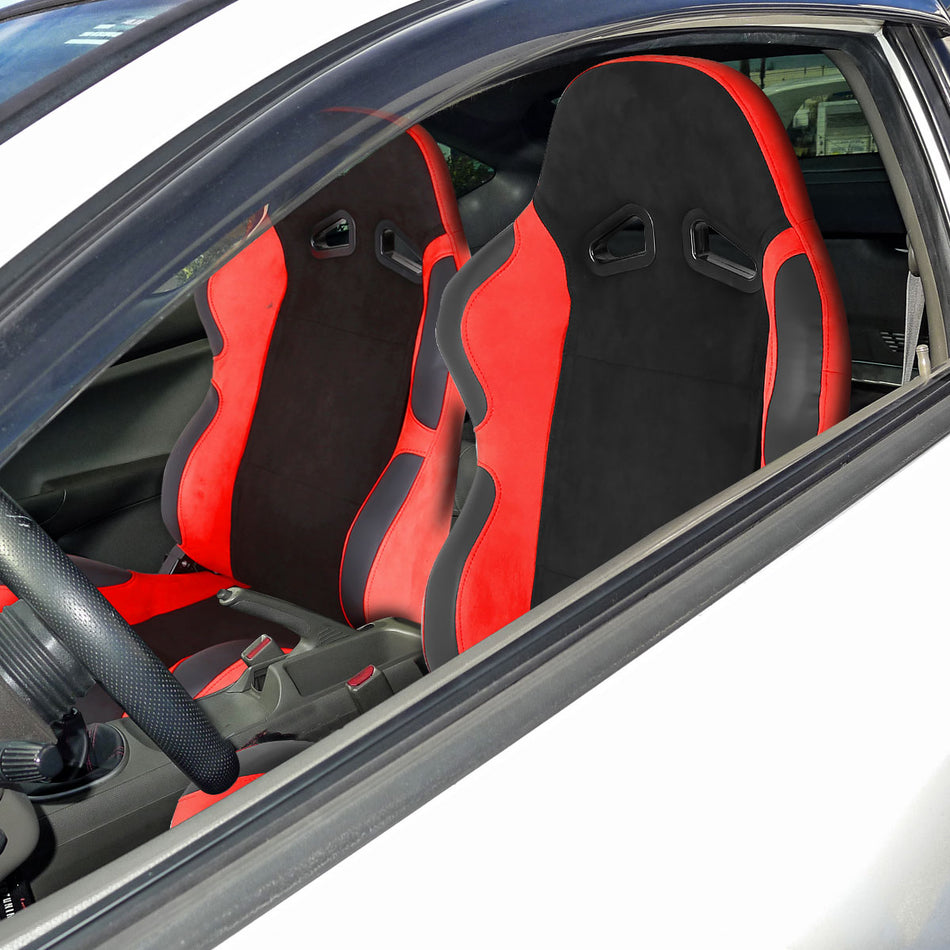 Fully Reclinable Red Suede Bucket Racing Seat w/ Sliders - Driver Side Only