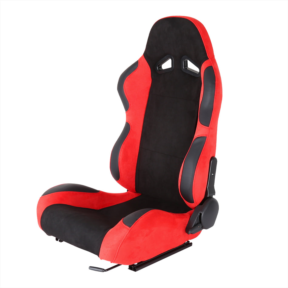 Fully Reclinable Red Suede Bucket Racing Seat w/ Sliders - Driver Side Only