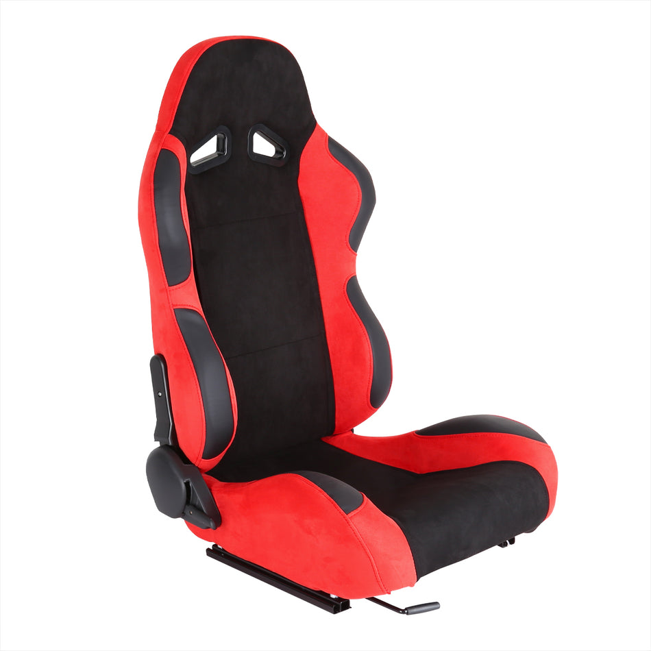 Fully Reclinable Red Suede Bucket Racing Seat w/ Sliders - Passenger Side Only