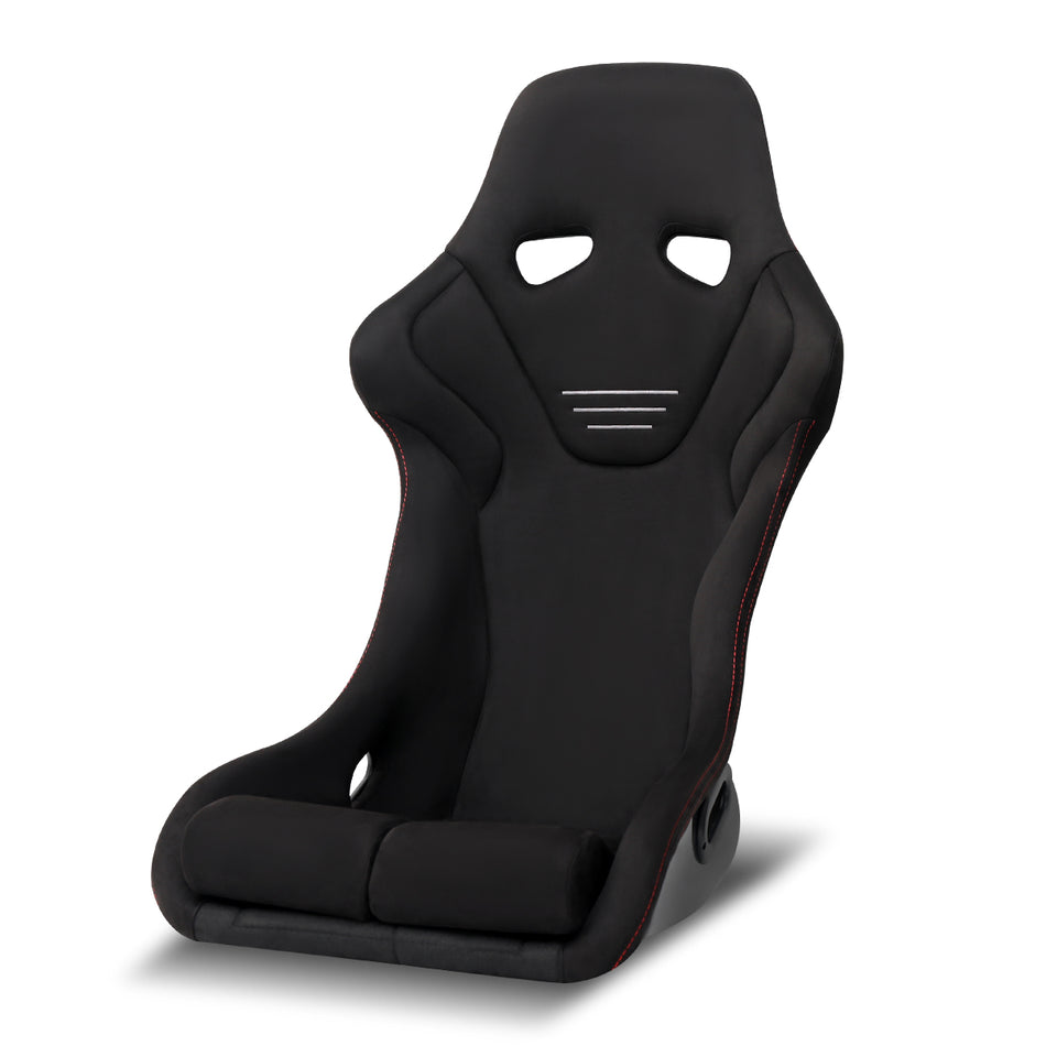 Universal Fixed-Back Black Suede Silver Stitch Bucket Racing Seat w/ Sliders - Single Seat