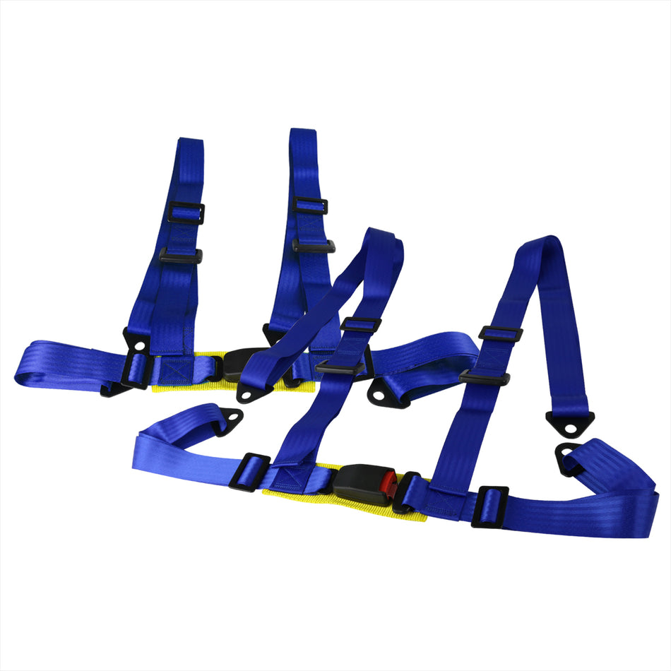 Universal Blue 4 Point Racing Seat Belt Buckle Safety Harness - 2PC