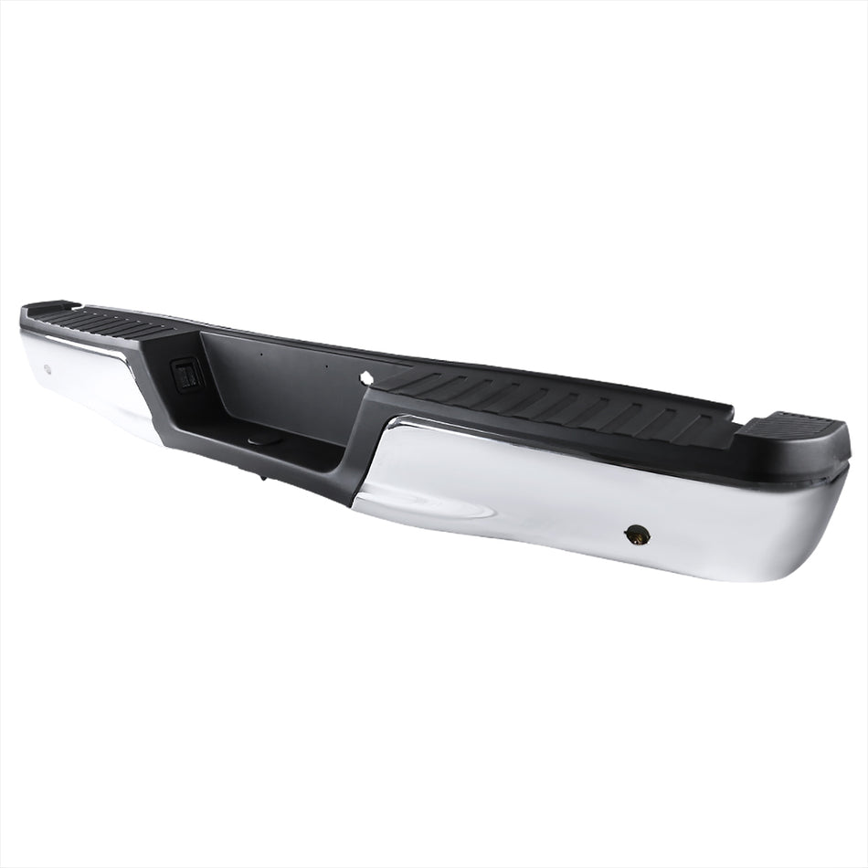2015-2018 Ford F-150 Chrome Stainless Steel Factory Style Replacement Rear Step Bumper w/ License Lamps & Sensor Holes