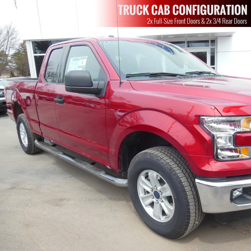 2015-2024 Ford F-150/F-250/F-350/F-450/F-550 SuperCab 3" Chrome Stainless Steel Side Step Nerf Bars