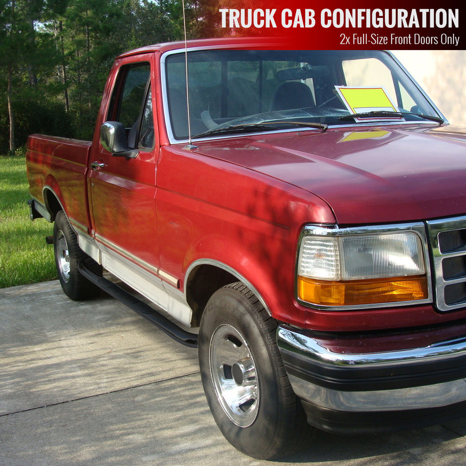 1980-1996 Ford F-150/F-250/F-350/Bronco Regular Cab 3" Black Stainless Steel Side Step Nerf Bars