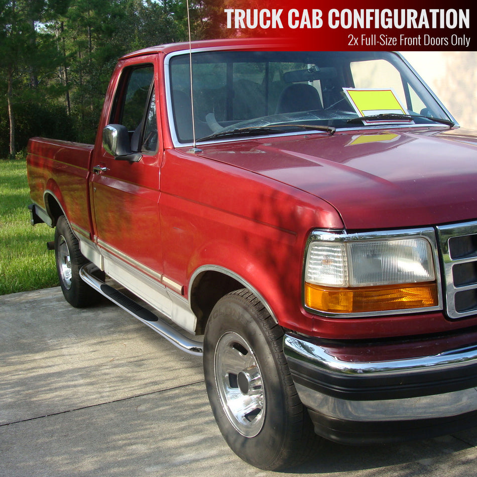 1980-1996 Ford F-150/F-250/F-350/Bronco Regular Cab 3" Chrome Stainless Steel Side Step Nerf Bars